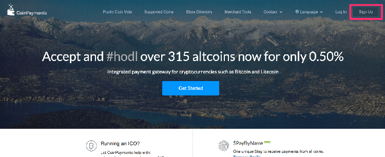 Coinpayments 登録手順1