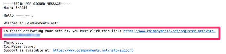 Coinpayments 登録アクティベート