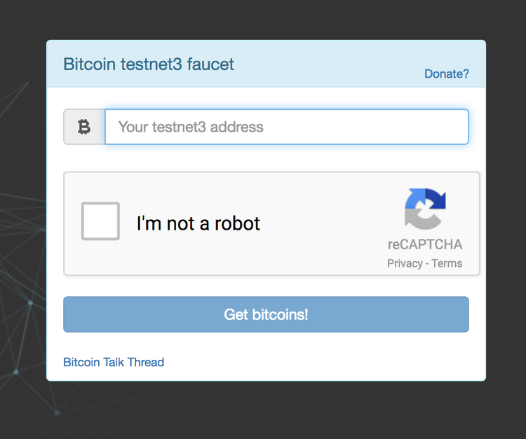 テストネット用無料ビットコイン発行画面