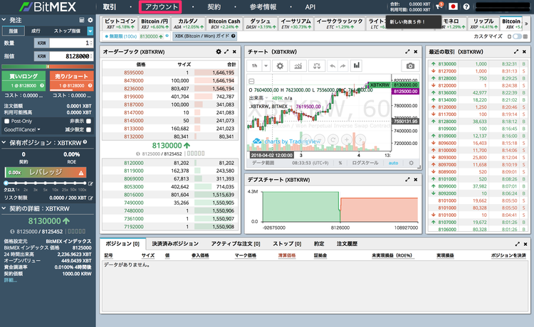 BitMEX テストネットアカウントページに遷移