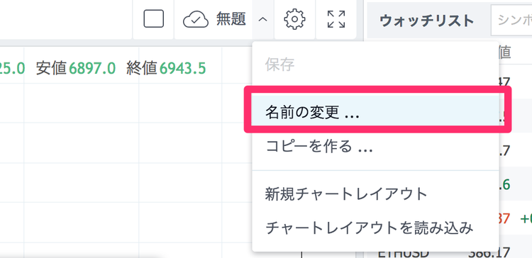 TradingView チャート名称の変更