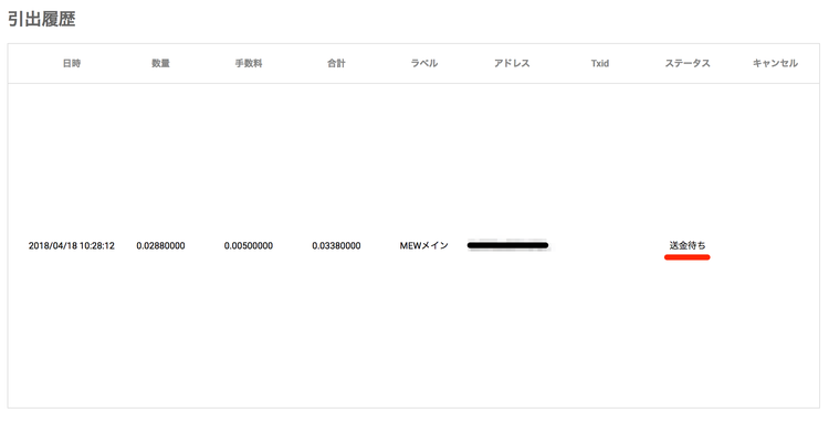 bitbank ETH 送金待ち