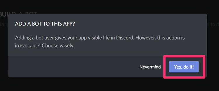 Discord Botの登録 新規bot作成確認