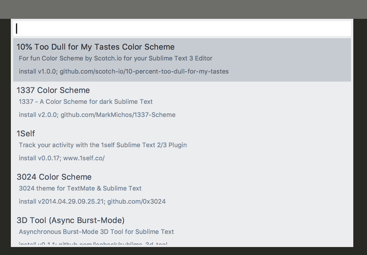 Sublime Text 3 Package Control パッケージインストール画面