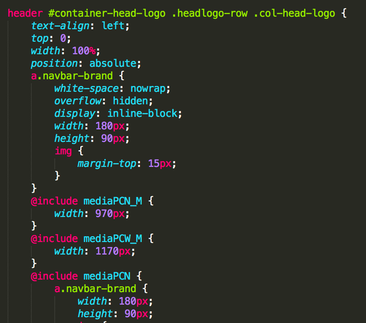 Syntax Highlighting for Sass シンタックスハイライト状態